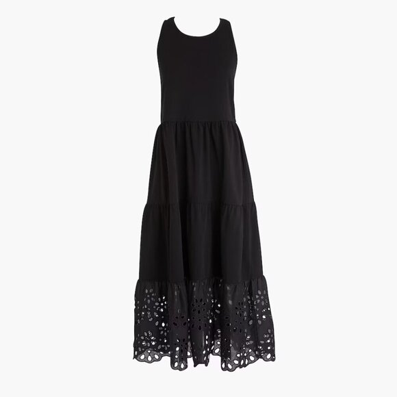 J. Crew Dresses & Skirts - J. Crew Cotton Tiered Knit Maxi Sleeveless Dress with Eyelet Trim, Black, S